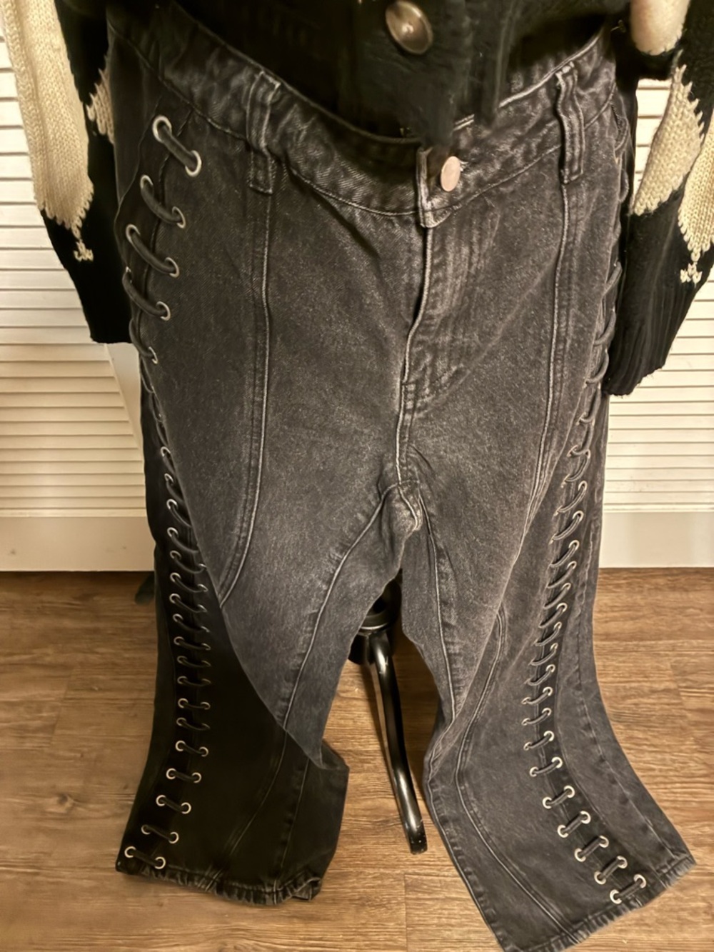 Fashion Nova High-Rise Lace-Up Washed Black Jeans